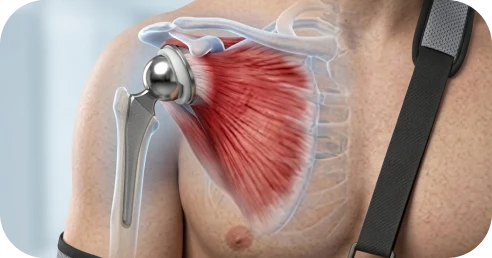 Illustration of reverse shoulder replacement for cuff tear arthropathy