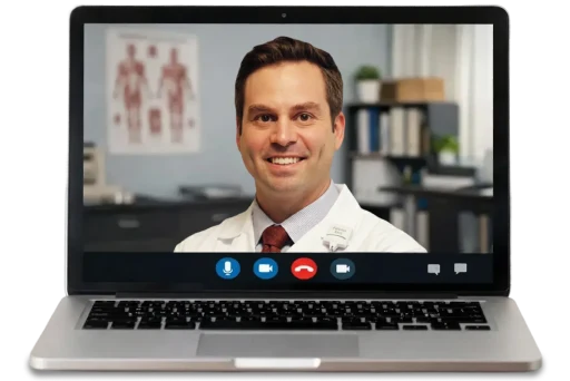 Orthopedic doctor and patient on a virtual consultation via video call